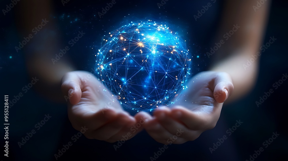 Hands Holding a Digital Globe of Connectedness Hands Holding a Digital Globe of Connectedness