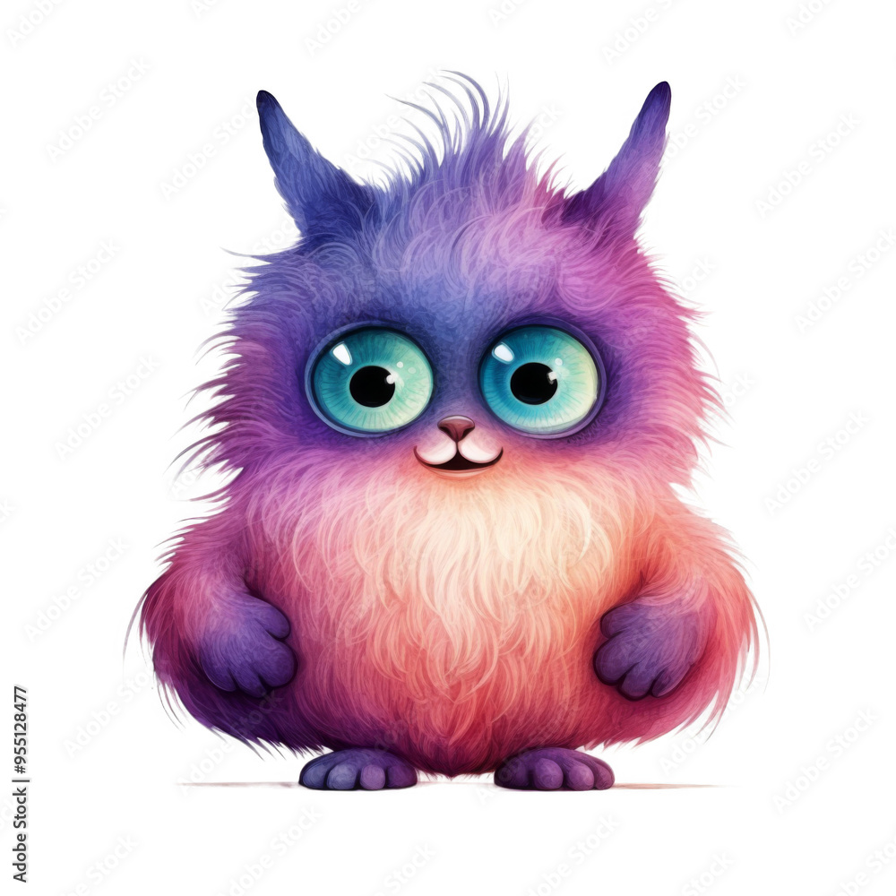 A Fuzzy Purple and Pink Creature with Big Blue Eyes and a Friendly Smile A Fuzzy Purple and Pink Creature with Big Blue Eyes and a Friendly Smile