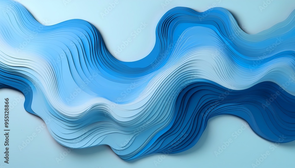 Fototapeta premium Blue Highlights peper layer. Abstract blue waves and curves on a flowing background.