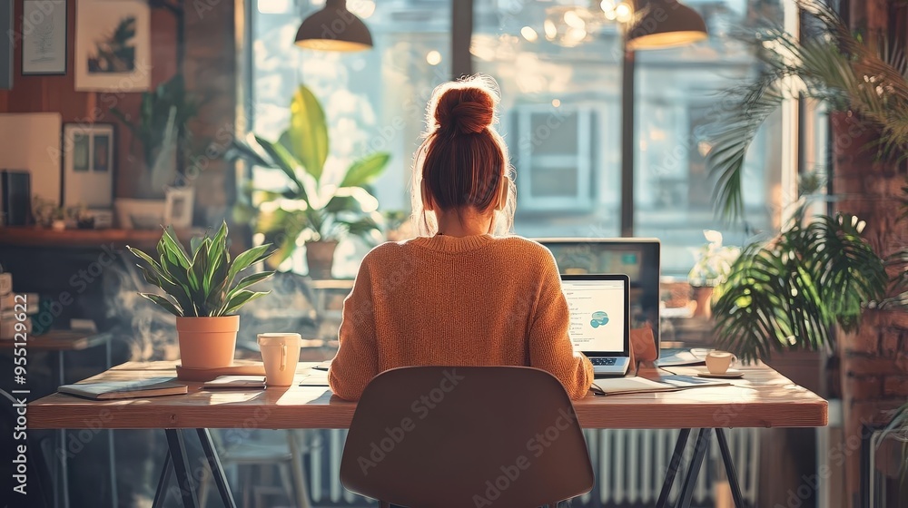 A freelancer working in a stylish coworking space A freelancer working in a stylish coworking space