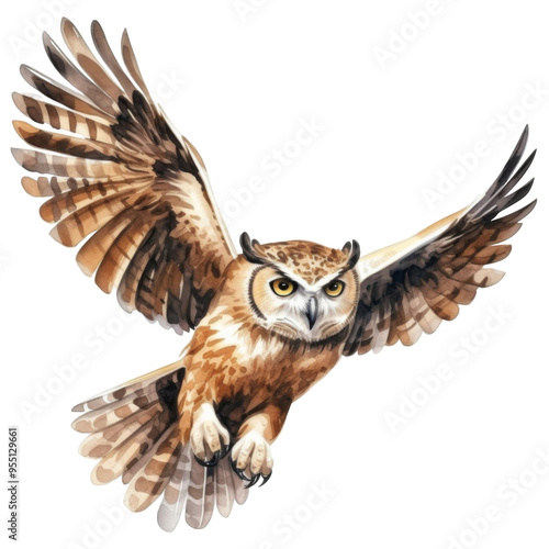 A Brown Owl With Spread Wings In Flight