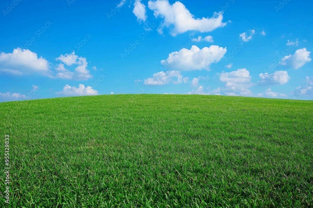 A well-trimmed green grass field with blue sky A well-trimmed green grass field with blue sky