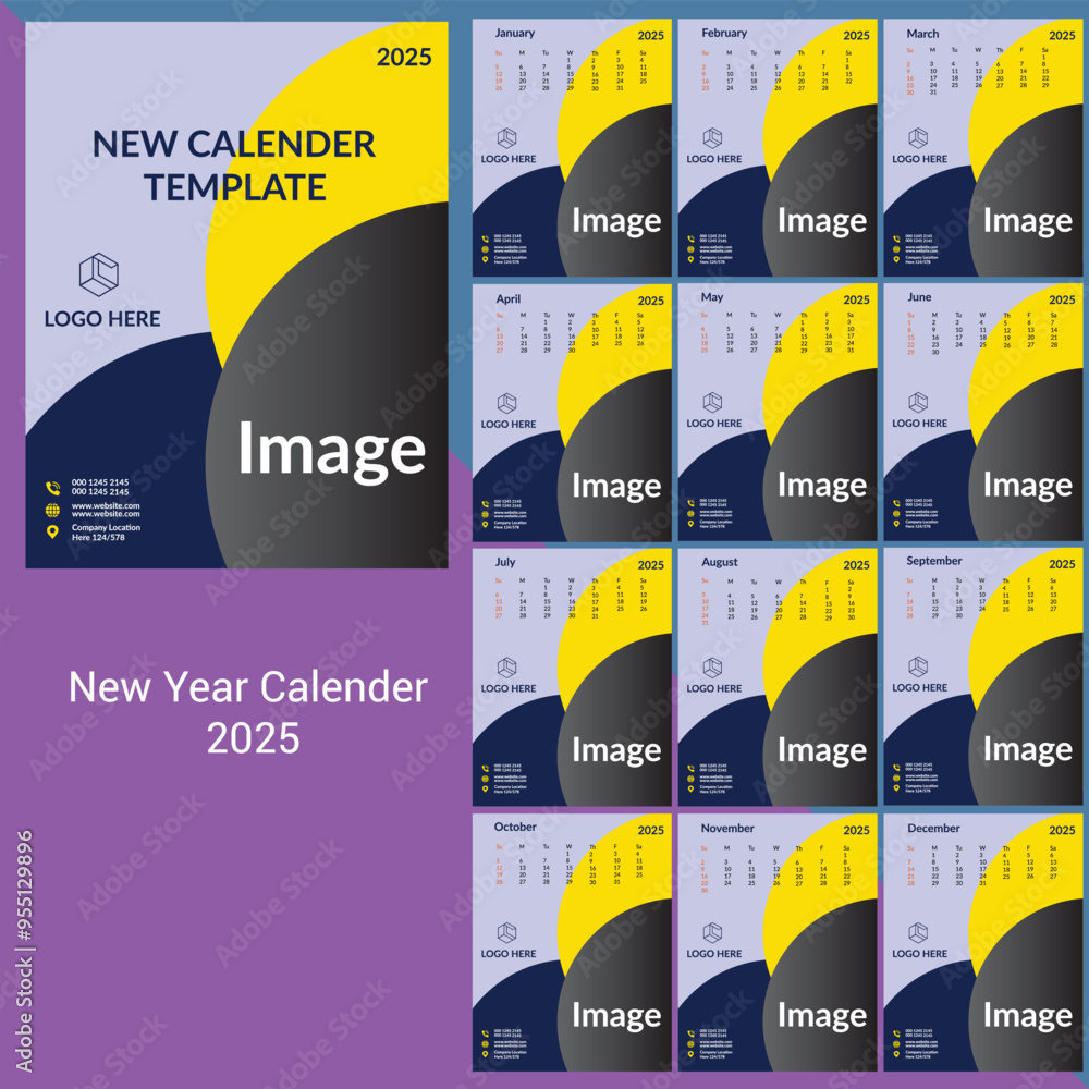 2025 Tabel Calender Free vector Design wall calendar blue new template a design vector