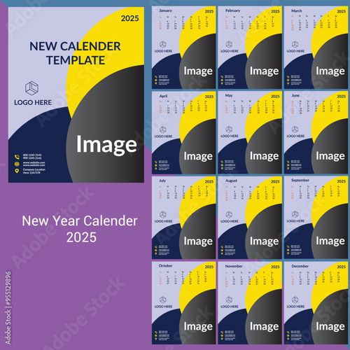 Obraz na płótnie 2025 Tabel Calender Free vector Design wall calendar blue new template a design vector w salonie