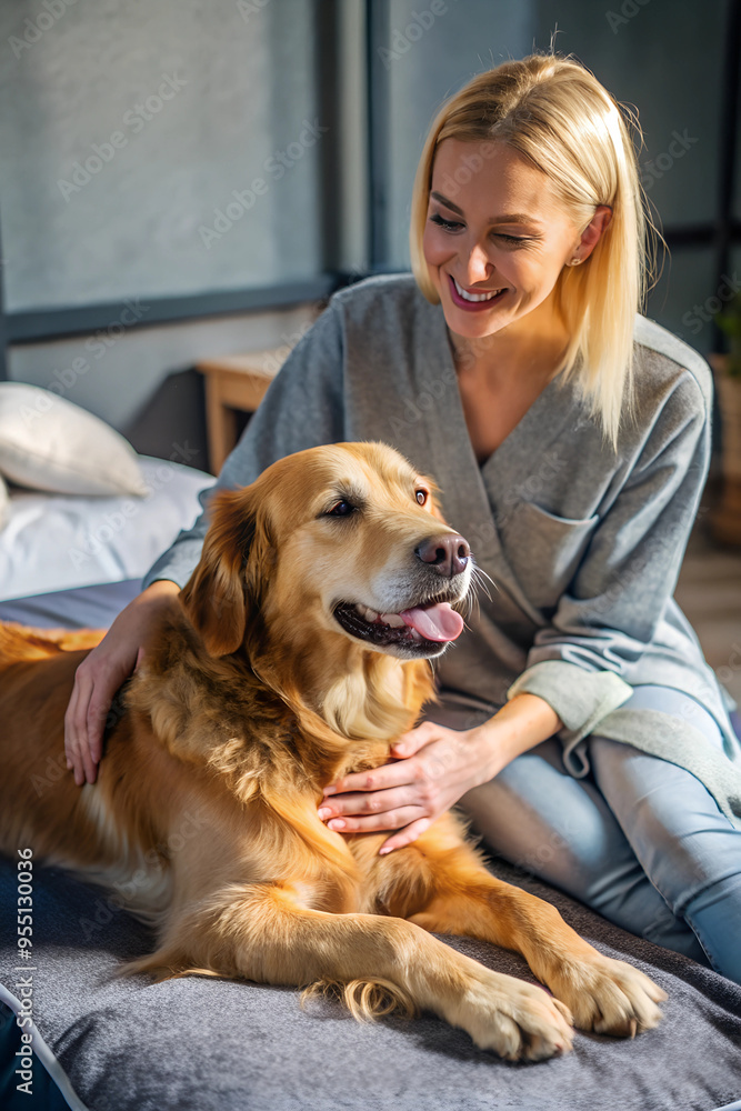 A woman is giving a spa massage to a dog. She and the dog look happy A woman is giving a spa massage to a dog. She and the dog look happy