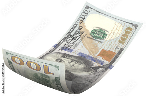 100 US dollar note flying in different angles and orientations.