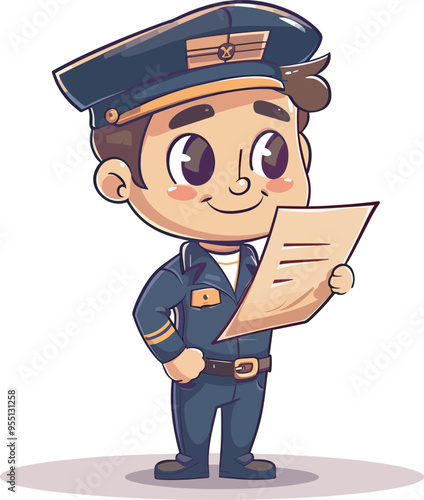 Smiling Cartoon Police Officer Holding Document Law Enforcement Officer Character Justice Security Officer Cop CharacterIllustration Design Graphic Design Element Isolated Background Digital Art photo