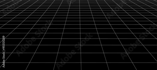 Vector perspective mesh. Detailed lines on a black background. 3d illustration.