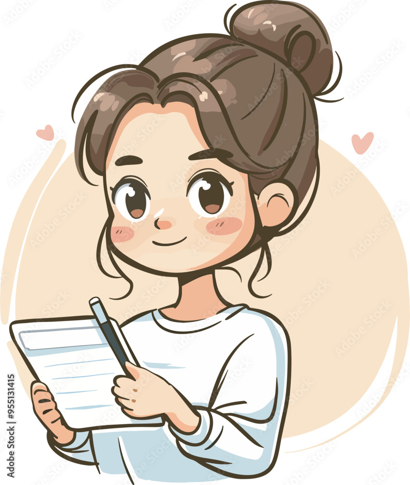 Cute Anime Girl Writing Taking Notes List Notepad Adorable Character IllustrationDesign Element Kawaii Style Digital Drawing Commercial Use Cute Anime Girl Writing Taking Notes List Notepad Adorable Character IllustrationDesign Element Kawaii Style Digital Drawing Commercial Use