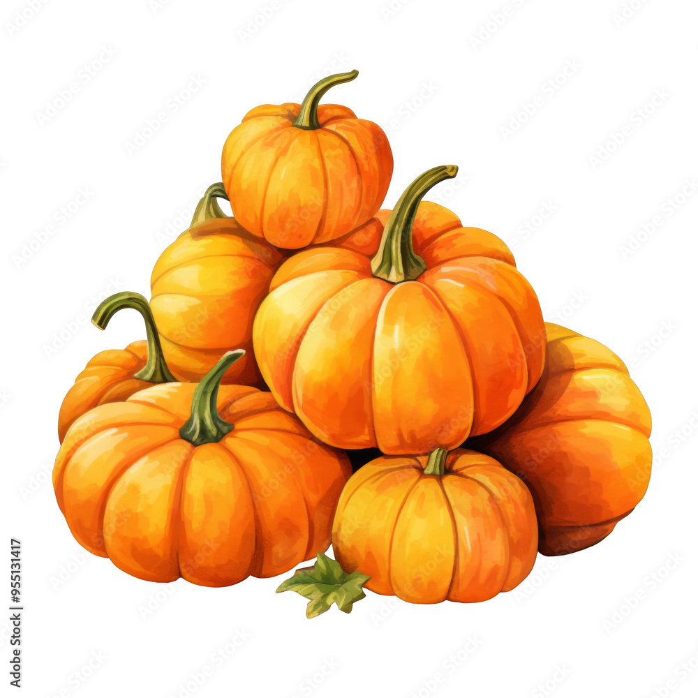 A Stack of Six Ripe Orange Pumpkins with Green Stems A Stack of Six Ripe Orange Pumpkins with Green Stems