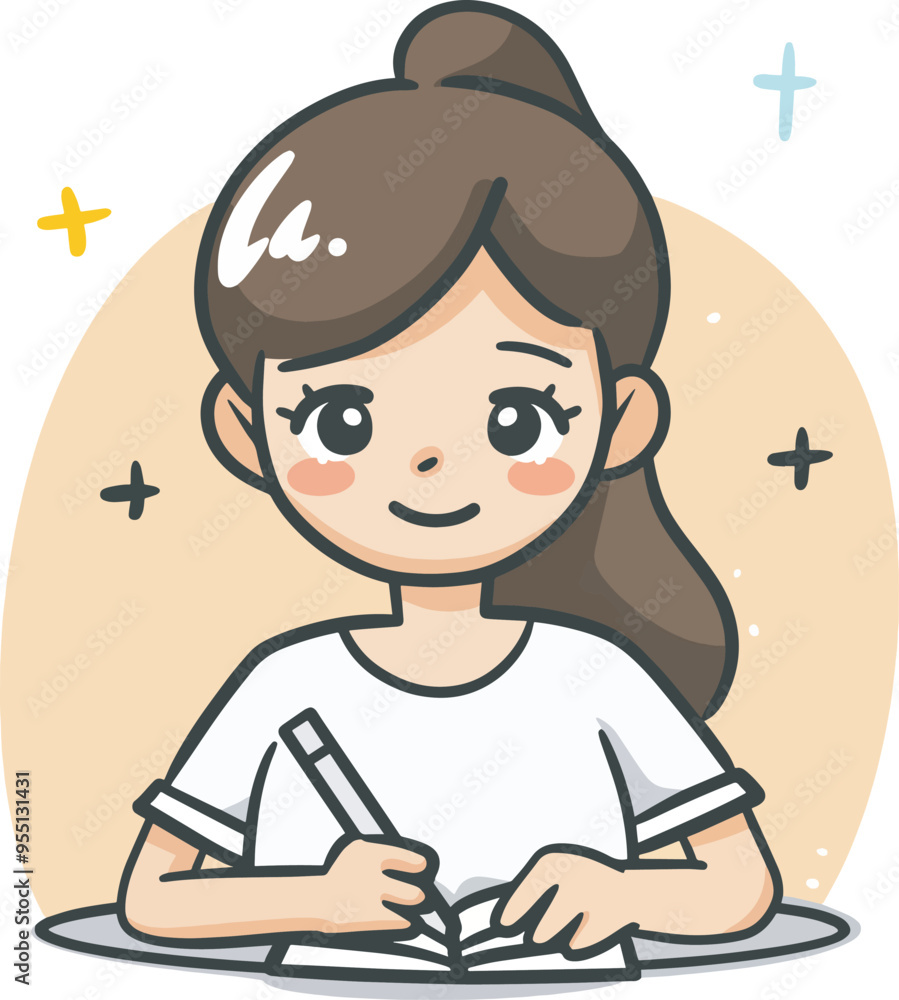 Cute Cartoon Girl Writing In Notebook Student Studying Exam Preparation Knowledge Back To School Education Learning Child Young Happy People Illustration Design Character Icon Isolated Background Cute Cartoon Girl Writing In Notebook Student Studying Exam Preparation Knowledge Back To School Education Learning Child Young Happy People Illustration Design Character Icon Isolated Background