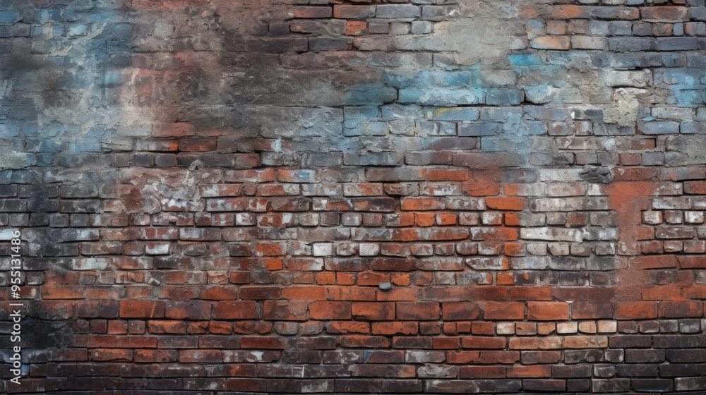 Old obsolete red brick wall texture with layers of paint. Neural network ai generated art Old obsolete red brick wall texture with layers of paint. Neural network ai generated art