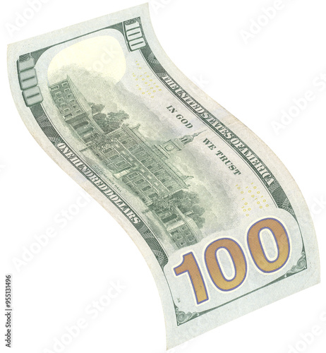 One hundred dollar banknote flying on isolated background.