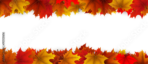 Top and bottom border of vibrant autumn maple leaves in red, orange, and yellow tones. Vector illustration