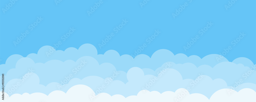 Blue sky and clouds background. Vector cartoon illustration. Simple flat style graphics panoramic design. Blue sky and clouds background. Vector cartoon illustration. Simple flat style graphics panoramic design.