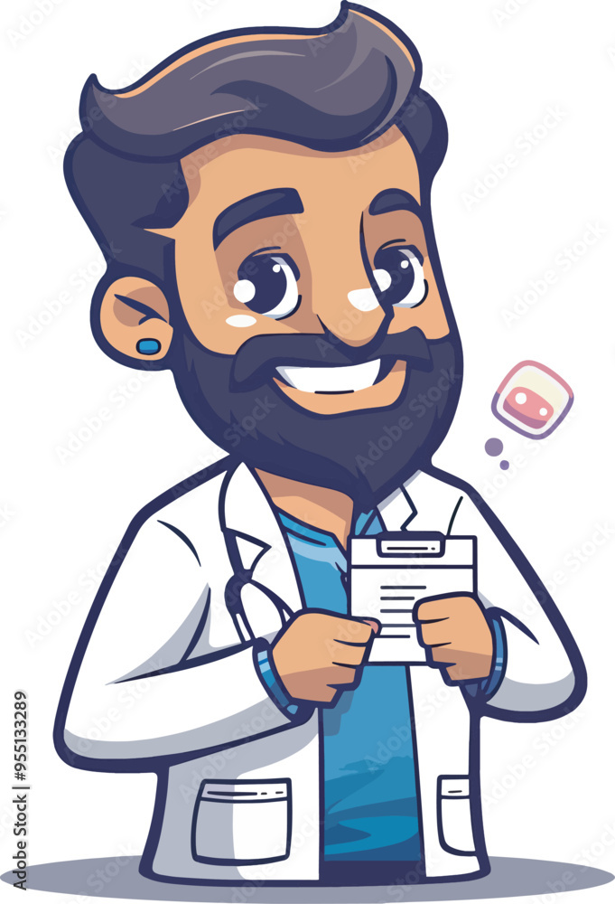 Friendly Cartoon Doctor Holding Prescription Medical Advice Healthcare ProfessionalIllustration Friendly Cartoon Doctor Holding Prescription Medical Advice Healthcare ProfessionalIllustration