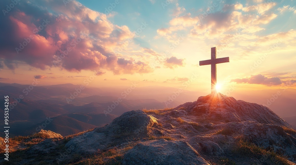 Serene Sunrise Over Mountain Cross Serene Sunrise Over Mountain Cross