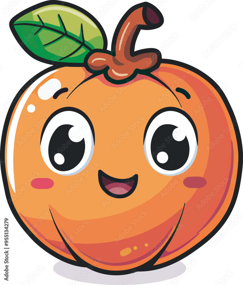 Fototapeta premium Cute Cartoon Happy Peach Fruit Character IllustrationNo Background Digital Art Drawing Kawaii Food Icon Logo Mascot Branding Design Element Isolated Adorable Fun Whimsical Happy Fresh Healthy Sweet