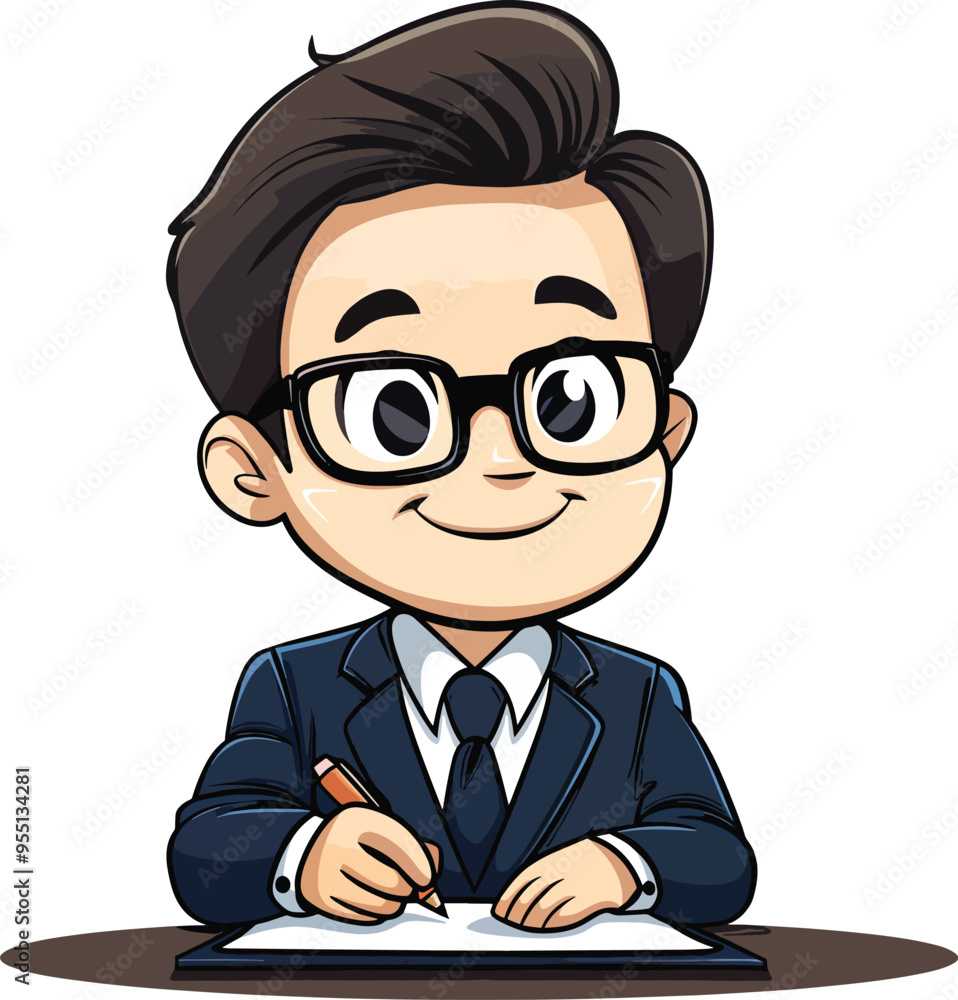 Businessman signing contract cartoon illustration isolated character design background Businessman signing contract cartoon illustration isolated character design background