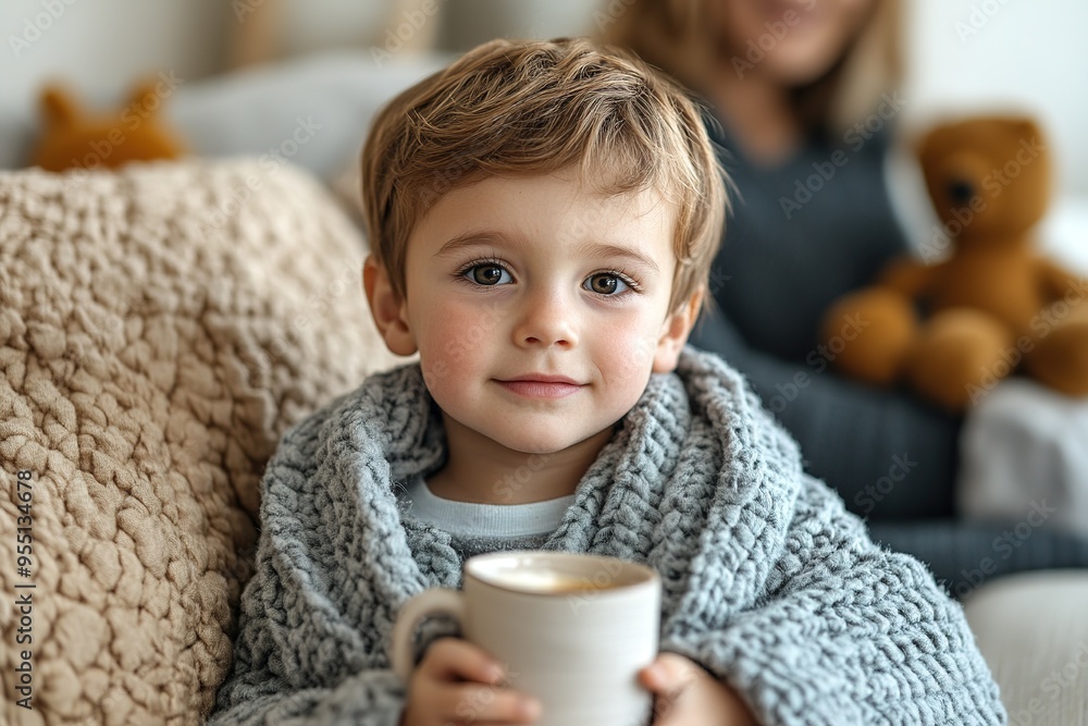 kid with flu or covid illness sleep in bed under blanket with concerned mother on bedside. Child cure at home and parent health care concept kid with flu or covid illness sleep in bed under blanket with concerned mother on bedside. Child cure at home and parent health care concept