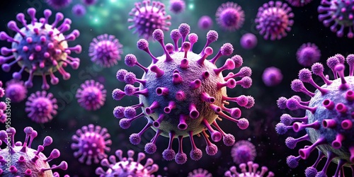 Microscopic view of colorful bacteria with detailed structures in a vibrant environment under a laboratory setting