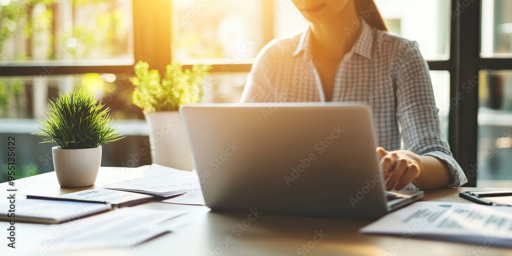 Financial planner reviewing expense tracking data on a laptop detailed visualizations of monthly spending modern setting Financial planner reviewing expense tracking data on a laptop detailed visualizations of monthly spending modern setting