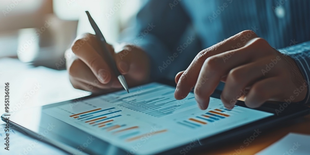 Financial planner creating a corporate budget on a tablet detailed charts and expense categories modern interface Financial planner creating a corporate budget on a tablet detailed charts and expense categories modern interface