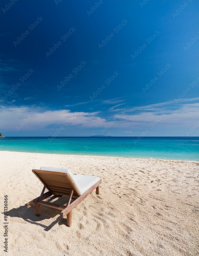 Empty beach chair facing serene turquoise ocean blue sky wallpaper Empty beach chair facing serene turquoise ocean blue sky wallpaper