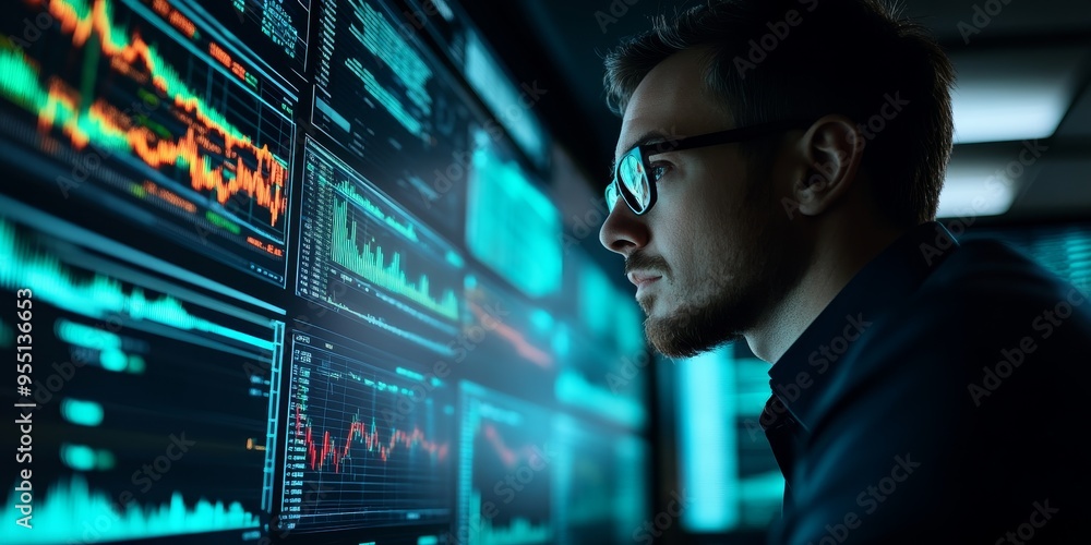 Financial analyst reviewing risk management data on a digital platform secure and detailed interface Financial analyst reviewing risk management data on a digital platform secure and detailed interface