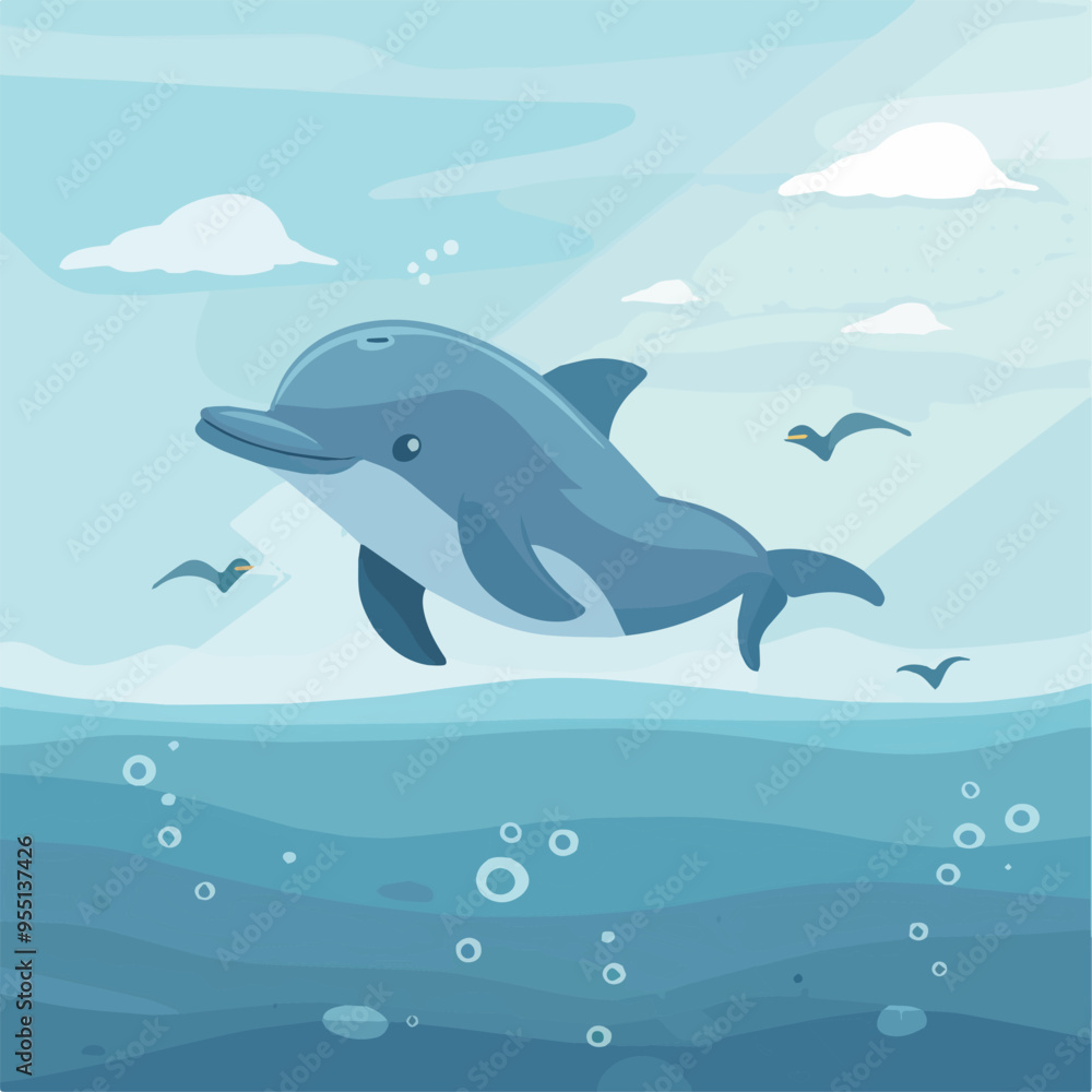 Cute Dolphin Jumping Ocean Wildlife Sea Animals Cartoon Illustration Background Cute Dolphin Jumping Ocean Wildlife Sea Animals Cartoon Illustration Background