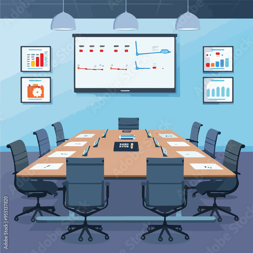 Modern Conference Room Interior Empty Business Office Meeting Workspace Presentation Board with Charts and DataIllustration Graphic Design Element photo