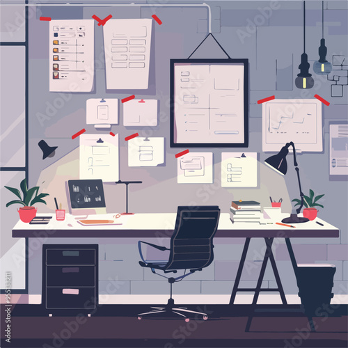 Modern Office Workspace Creative Design Inspiration Ideas Desk Computer Lamp Plants Remote Work From Home Freelance Business Entrepreneur Startup Small Business Owner Organization Productivity