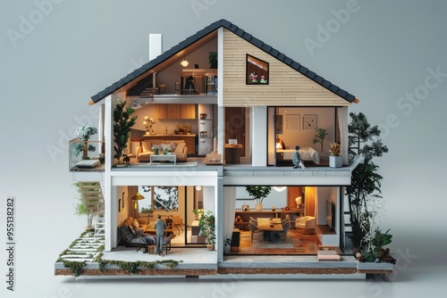 Cozy dollhouse with detailed interior and garden
