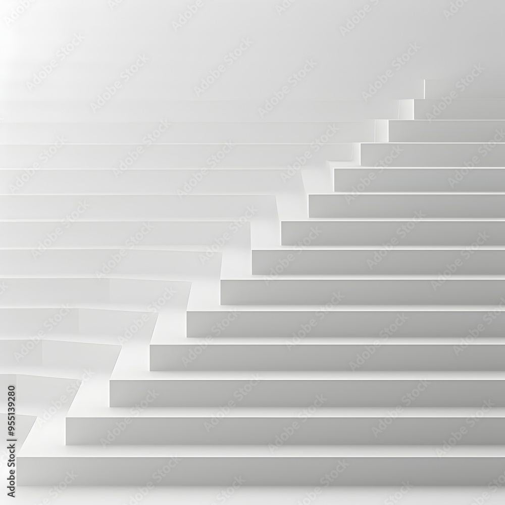 Obraz premium Minimalist White Gradient Staircase in Modern Architecture Interior
