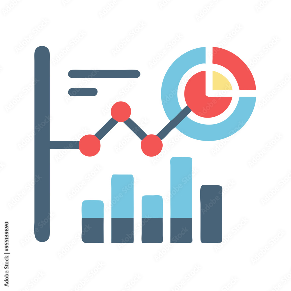 Analytical Chart Icon in Vector, Blue, Red, and Dark Gray, Data Visualization Symbol Analytical Chart Icon in Vector, Blue, Red, and Dark Gray, Data Visualization Symbol
