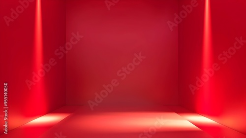 Bright Red Background with Soft Lighting on Minimalist Studio Stage