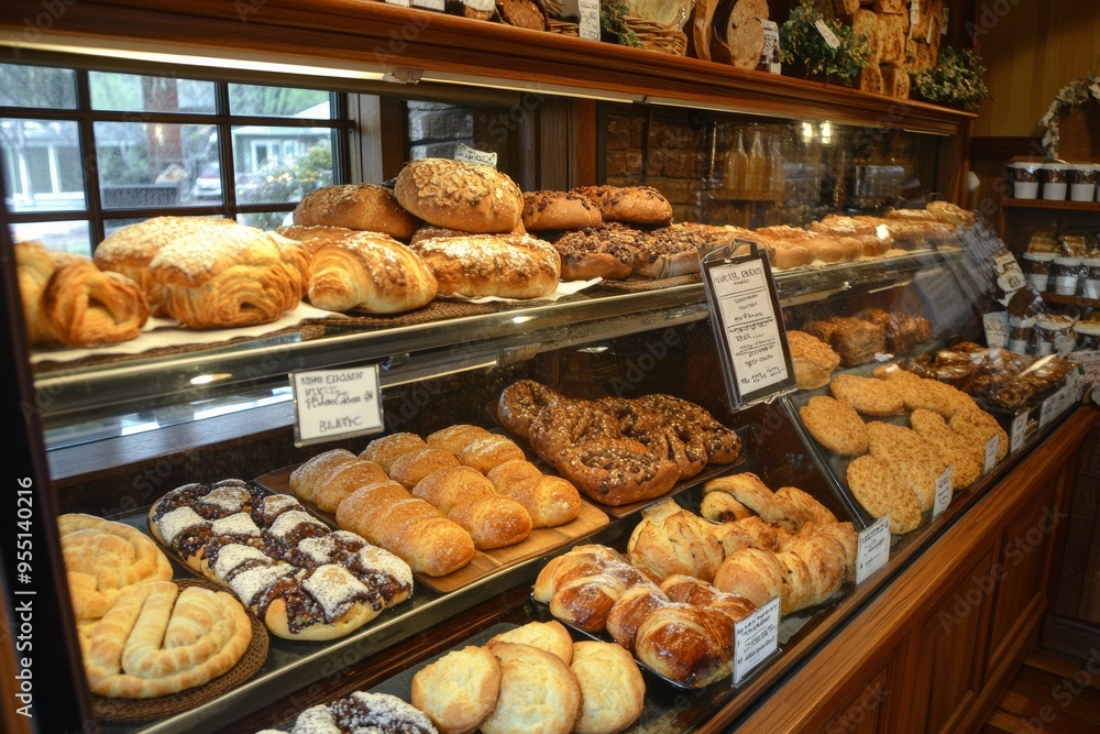 gluten-free bakery display case filled with delicious pastries and breads, labeled clearly as gluten-free, with a cozy and welcoming bakery atmosphere gluten-free bakery display case filled with delicious pastries and breads, labeled clearly as gluten-free, with a cozy and welcoming bakery atmosphere