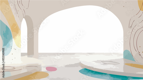Abstract minimal arch stage podium platform in pastel color with copy space for product presentation template backgroundillustration