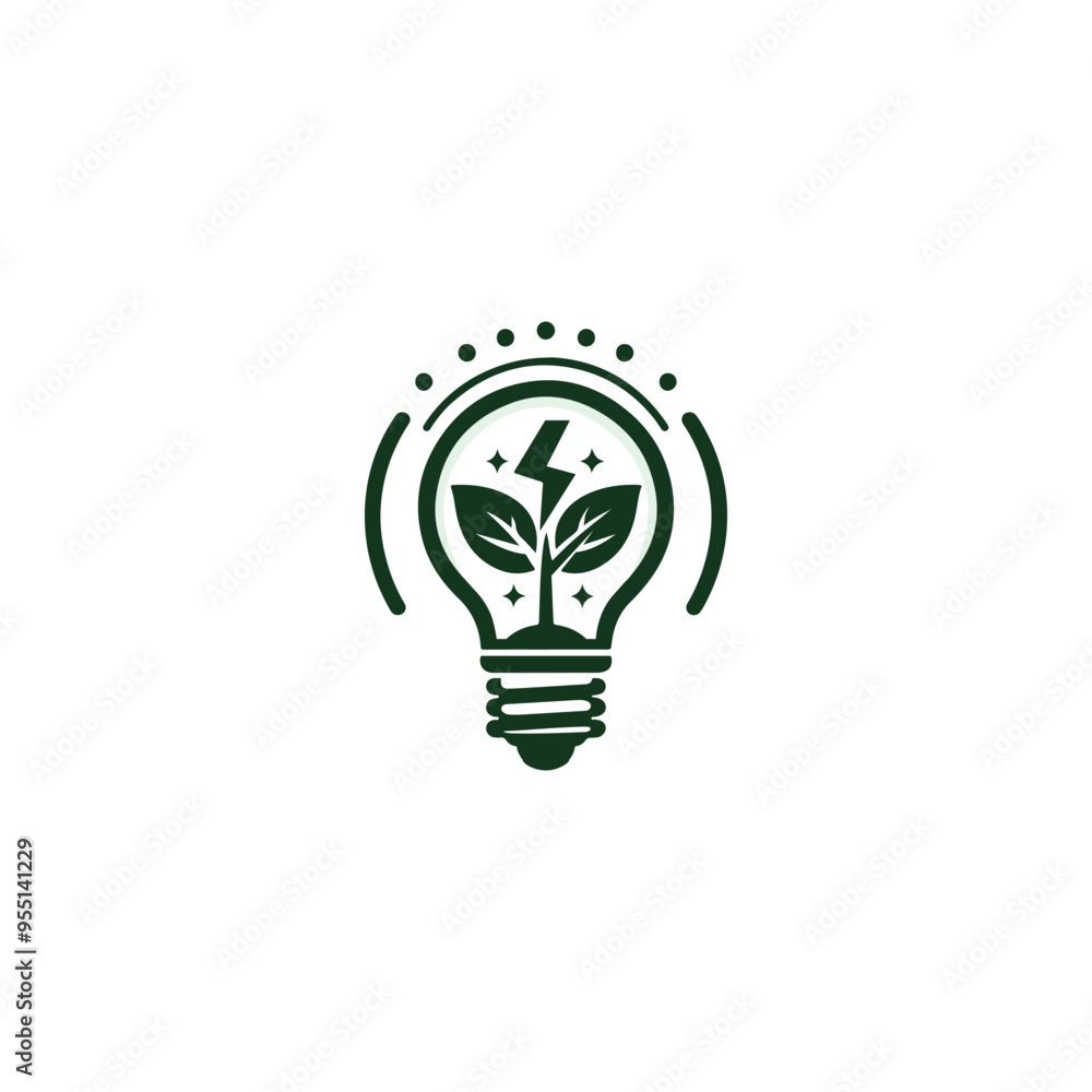 Abstract light bulb with leaf for green energy logo, eco energy logo, eco power logo, Green energy Leaf logo design with energy lamp icon, Energy saving lamp symbol, icon. Eco Friendly, Eco world, 