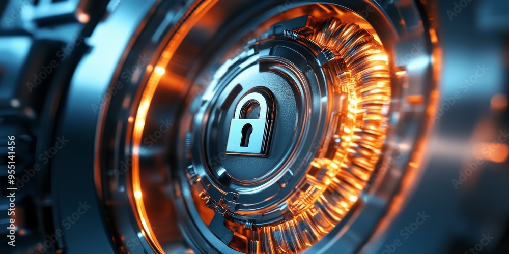 Detailed view of a digital vault with a lock icon, showcasing secure storage and privacy protection for personal financial information Detailed view of a digital vault with a lock icon, showcasing secure storage and privacy protection for personal financial information