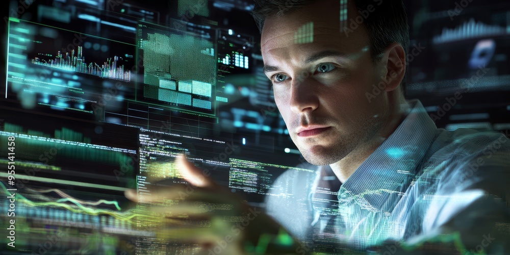 Financial analyst reviewing global financial systems on a digital platform detailed and comprehensive interface Financial analyst reviewing global financial systems on a digital platform detailed and comprehensive interface