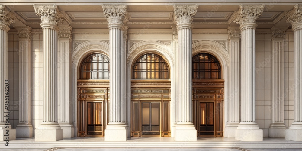 Fototapeta premium Grand entrance of a major financial institution impressive architecture symbolizing stability and trust