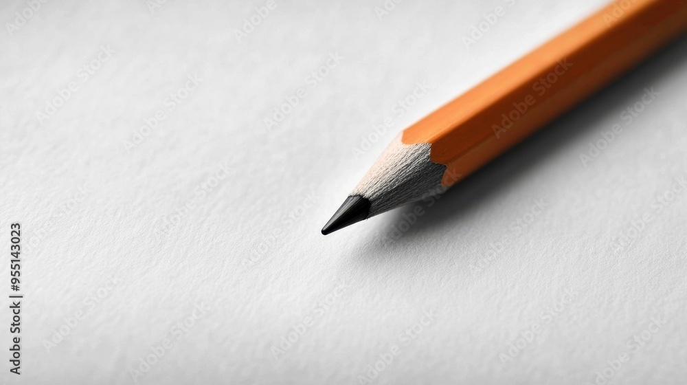 A minimalist shot of a single pencil lying diagonally across a blank, white sheet of paper, symbolizing simplicity and potential. A minimalist shot of a single pencil lying diagonally across a blank, white sheet of paper, symbolizing simplicity and potential.