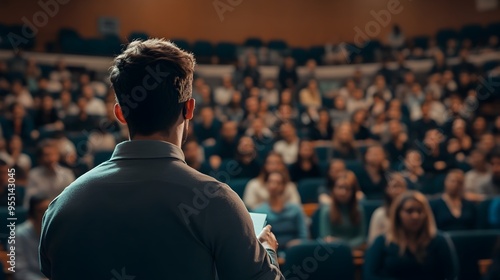 Male Speaker Presenting at University Workshop Conference in Auditorium Hall