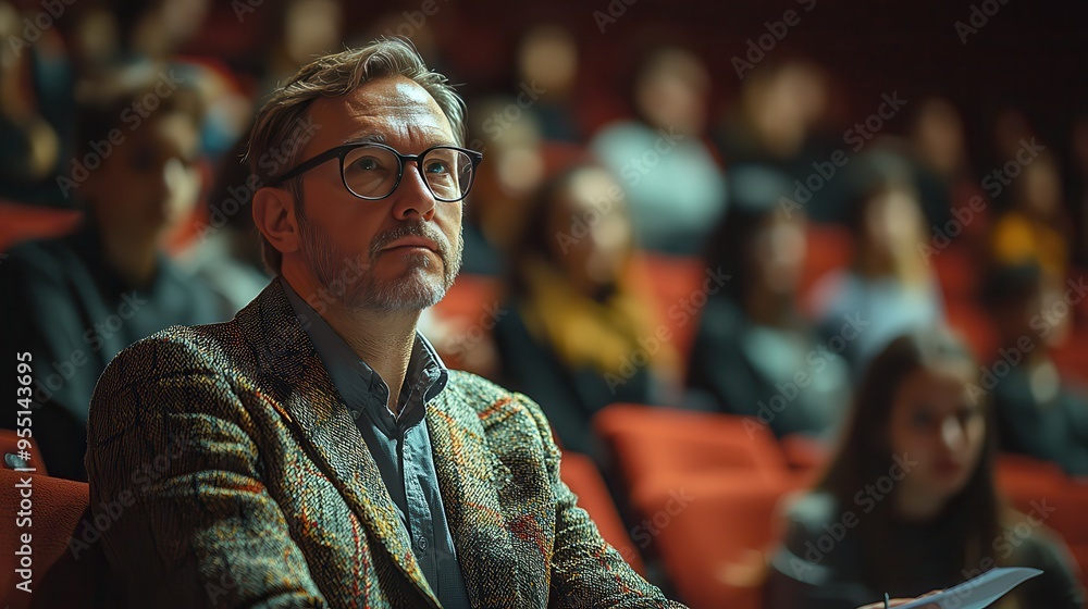Captivating College Lecture: Professor Engaging Students in Auditorium with Educational Discourse Captivating College Lecture: Professor Engaging Students in Auditorium with Educational Discourse