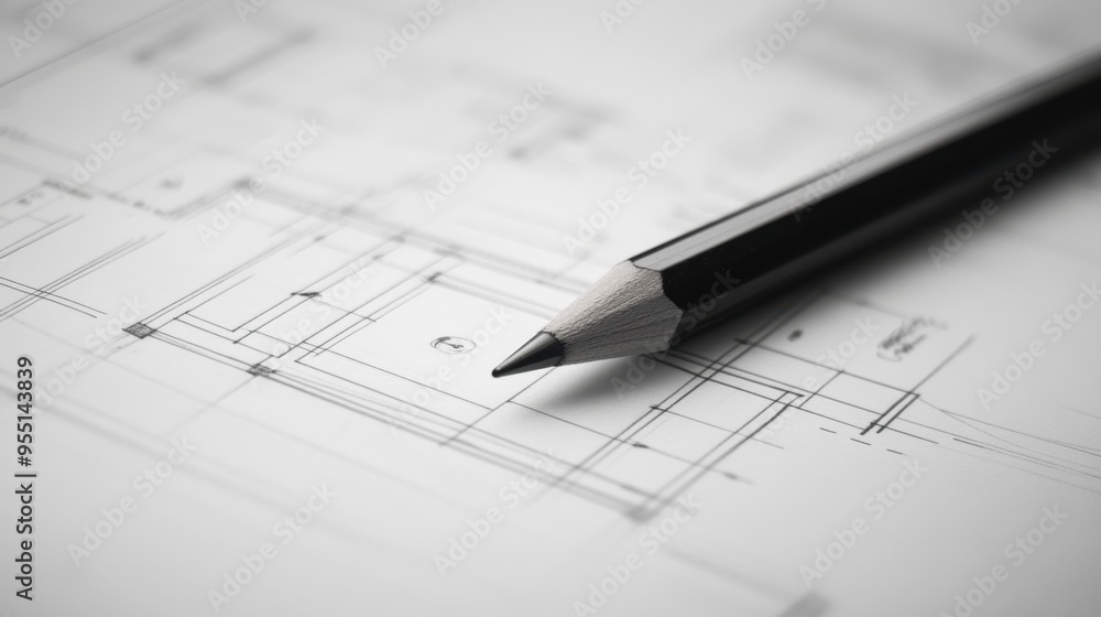 A pencil sketch of a detailed architectural blueprint, with the pencil resting on the paper, capturing the precision and care in the design process. A pencil sketch of a detailed architectural blueprint, with the pencil resting on the paper, capturing the precision and care in the design process.
