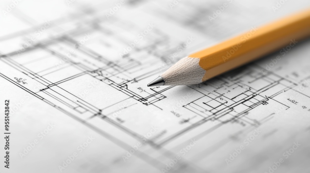 A pencil sketch of a detailed architectural blueprint, with the pencil resting on the paper, capturing the precision and care in the design process. A pencil sketch of a detailed architectural blueprint, with the pencil resting on the paper, capturing the precision and care in the design process.