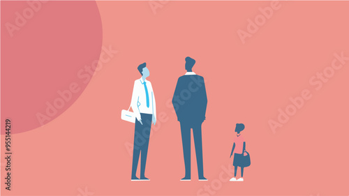 Two businessmen discussing business while little girl waiting minimal illustrationimage