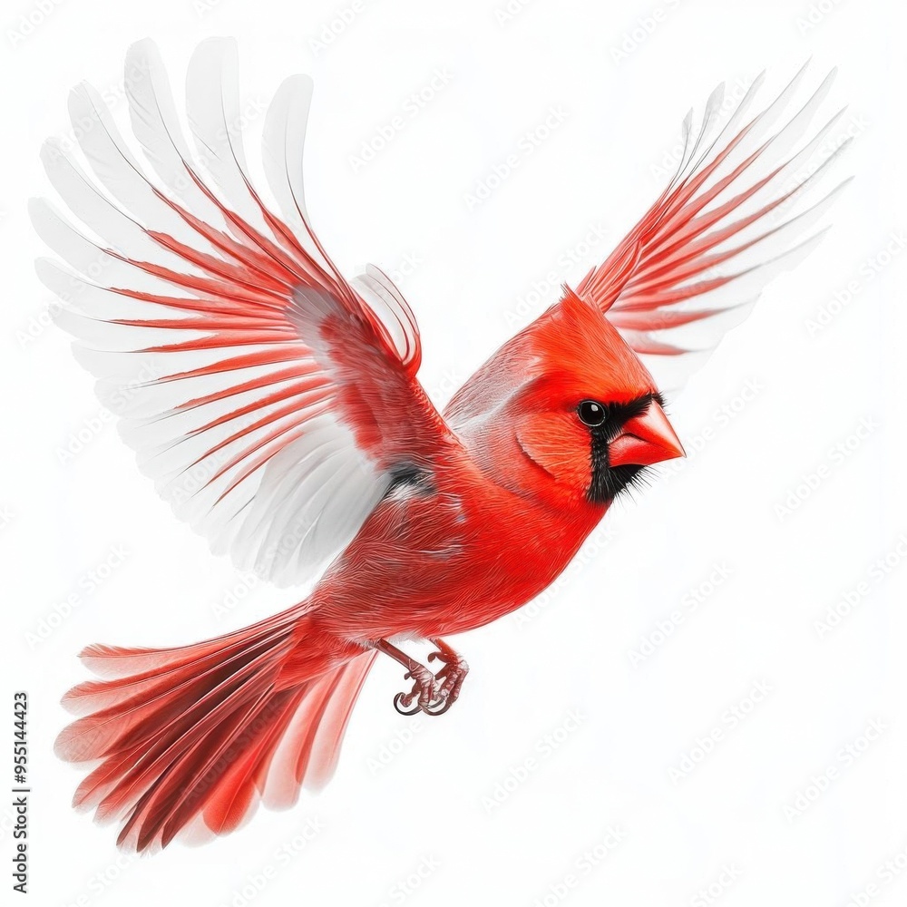 Fototapeta premium Detailed realistic HD of Cardinal in spreading wings and flying