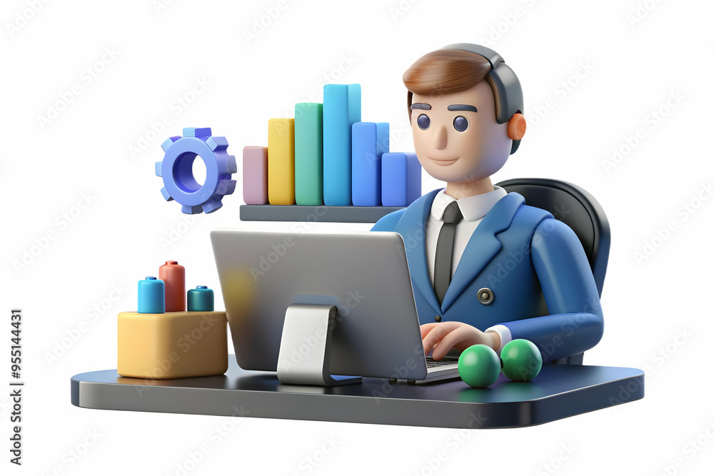 3D AI-Powered Financial Analysis Concept: Precision and Focus in Modern Office - Stock Photo 3D AI-Powered Financial Analysis Concept: Precision and Focus in Modern Office - Stock Photo